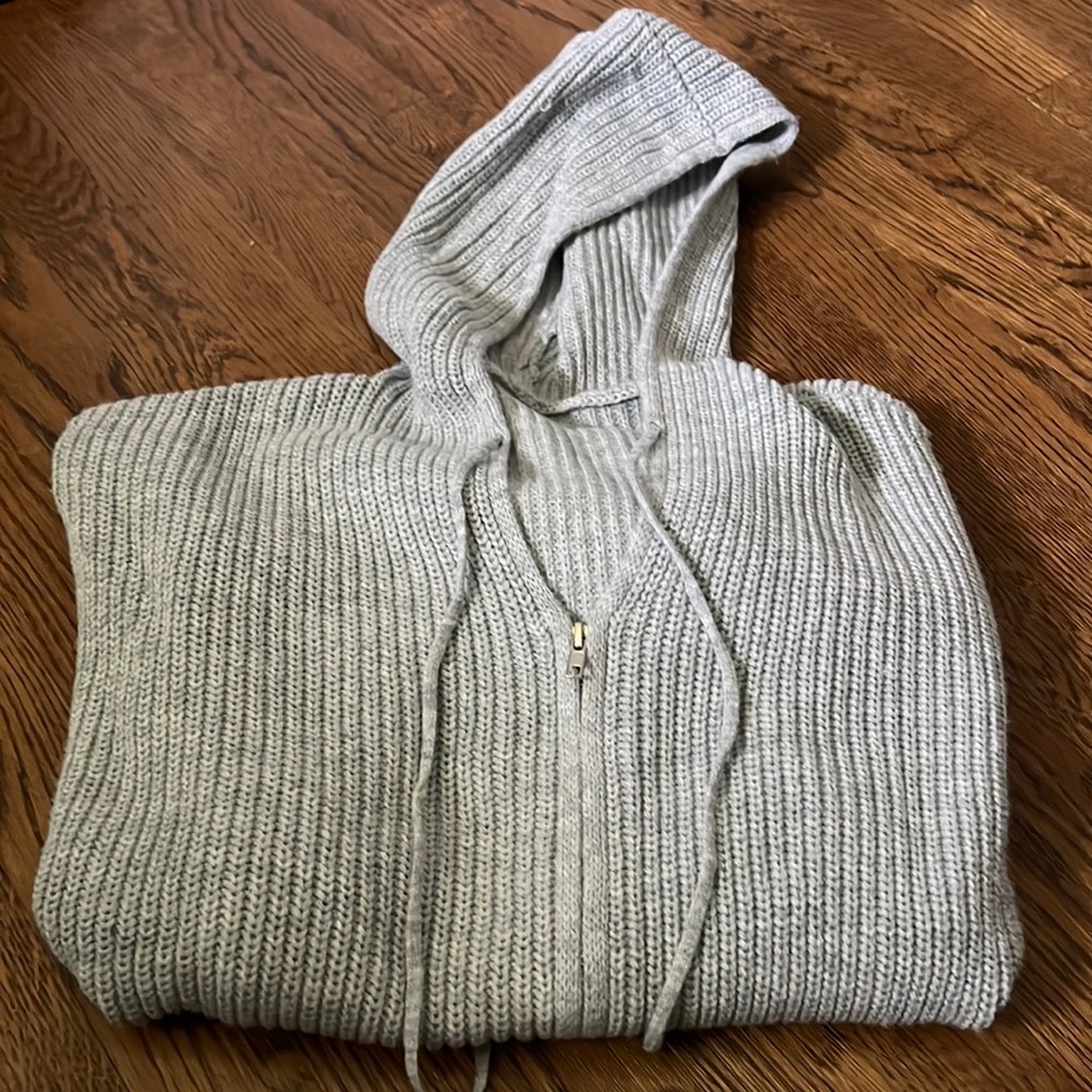 cute grey knit zip up with hood